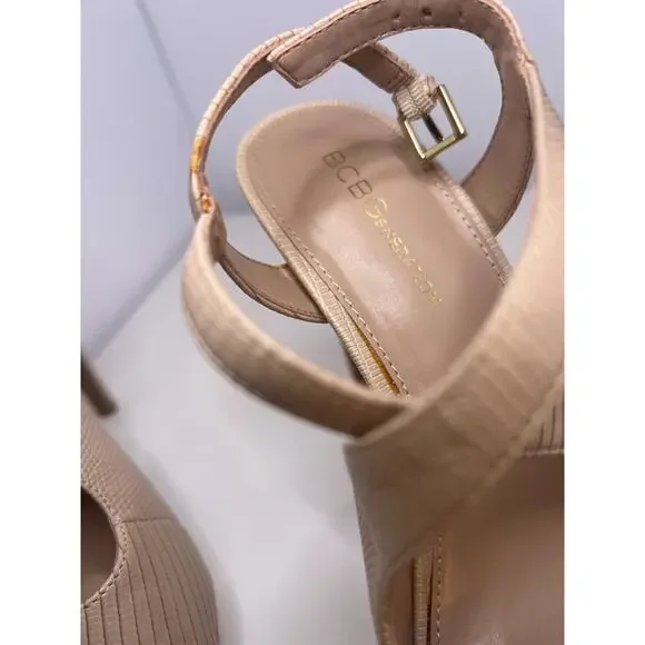 BCB Generation Nude Beige Croc Leather Open Toe Women's Sandal Heel (Size 7.5) - Picture 5 of 7